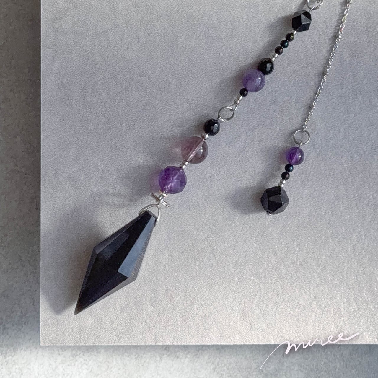 心の奥とつながるペンデュラム【オブシディアン×アメジスト】obsidian pendulum_155