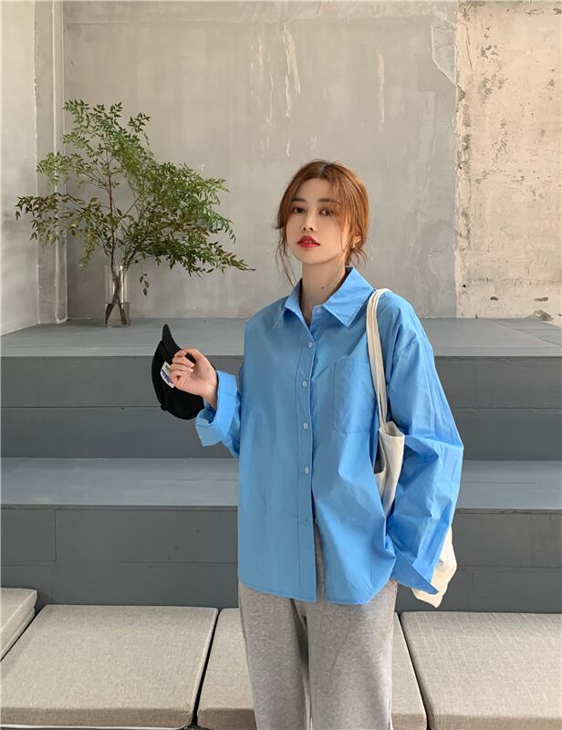 ルーズブラウス ホワイトシャツ スプリングスタイルトップス ロング 春物 ブラックストロベリース70028170553