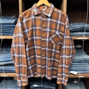1960'S VINTAGE PRINT FLANNEL BROWN CHECK SHIRT