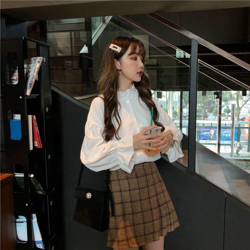 トップス ブラウス 白シャツ 袖あり 長袖 ボリューム袖 萌袖