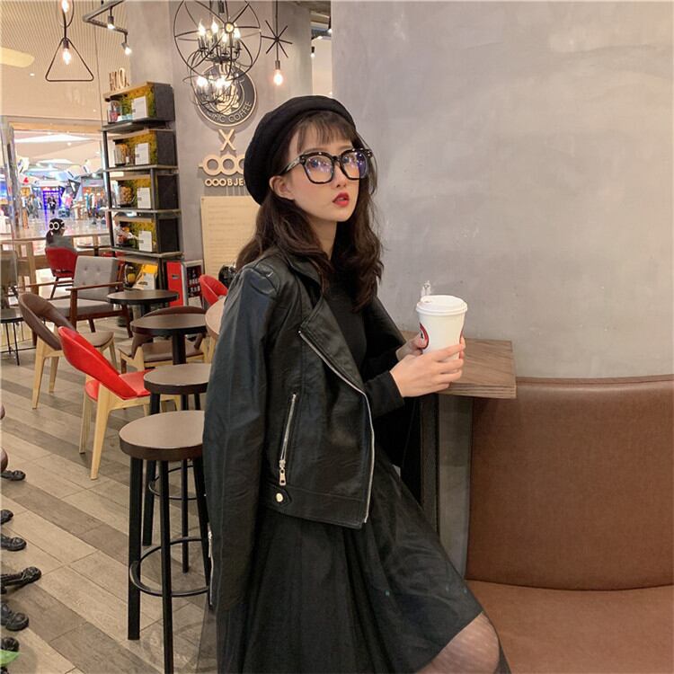 通勤する 韓国版 秋 冬 コート puレザージャケット 短いスタイル 長袖 ラペル かっこいいですね スリム