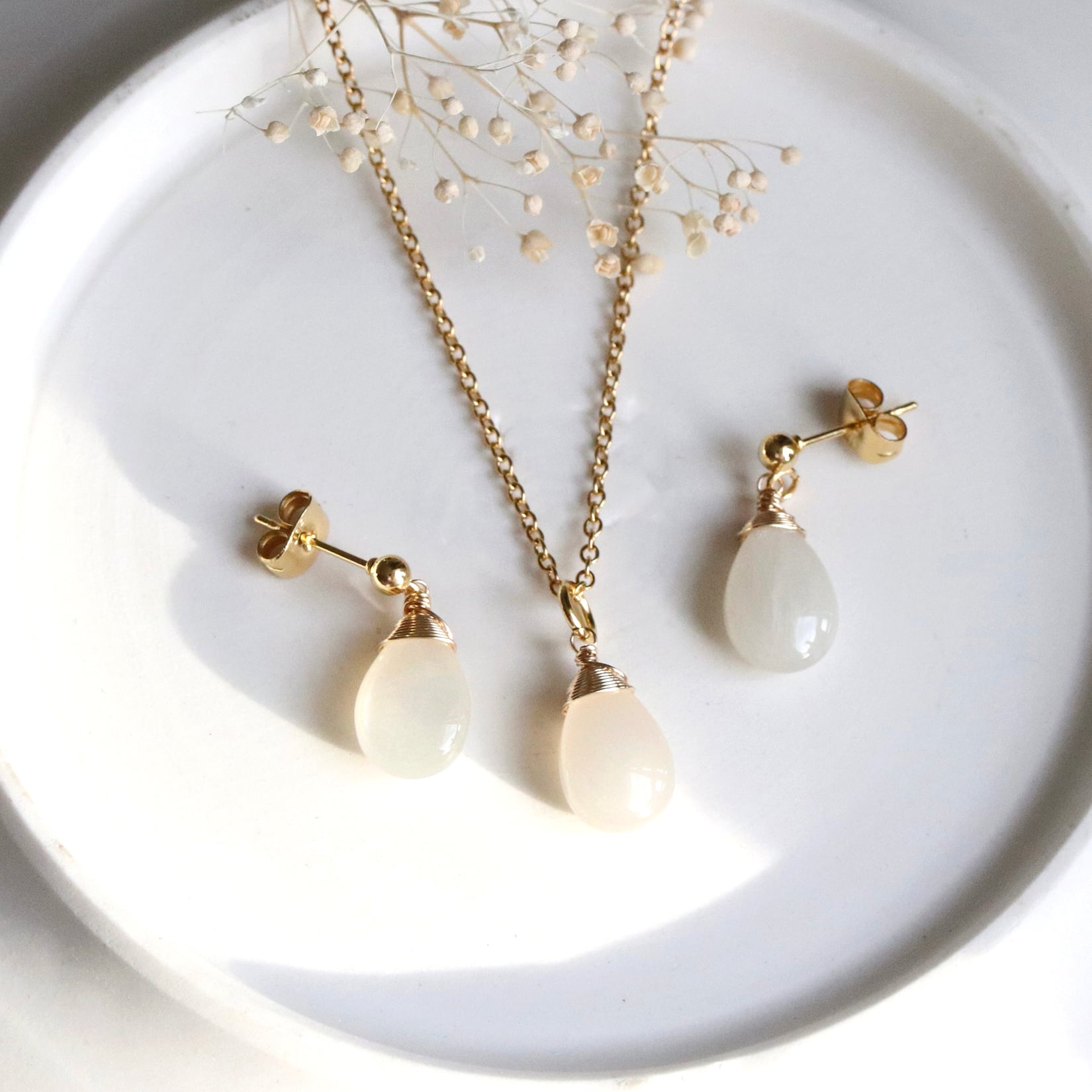 青りんごの天然石 ピアス＆ネックレスセット｜14Kgf アレルギー対応