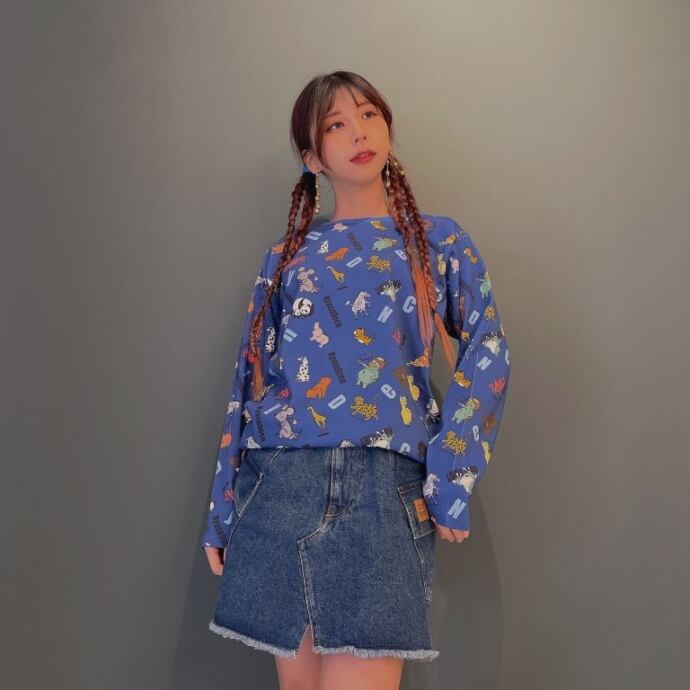 総柄 ロンT 【Blue】 | NyucoDeco [にゅこでこ] オンラインストア