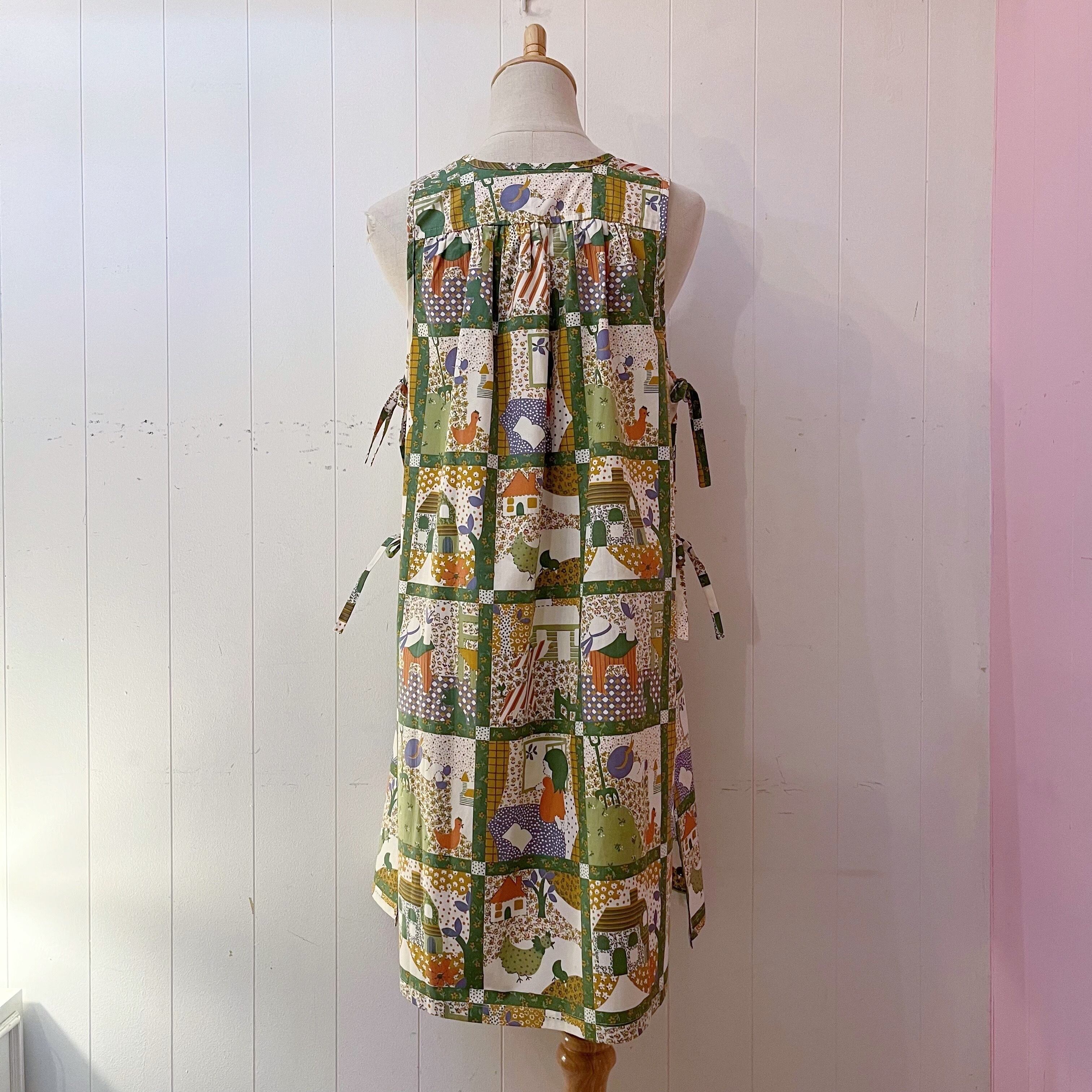 patchwork printed side ribbon one-piece