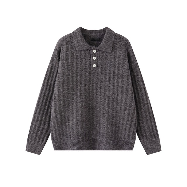 simple color polo knit　シンプルカラーポロニット　J1284