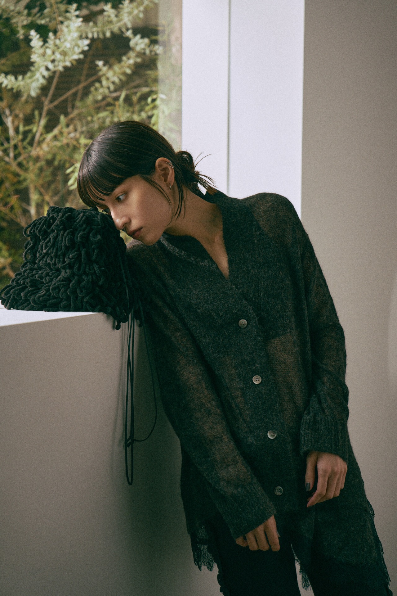 Lace Hem Sheer Cardigan knit