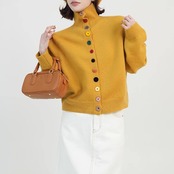 タートルネック ニットカーディガン H0017