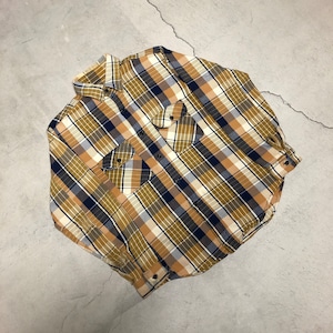 ⊕1970'S YELLOW HEAVY FLANNEL CHECK SHIRT