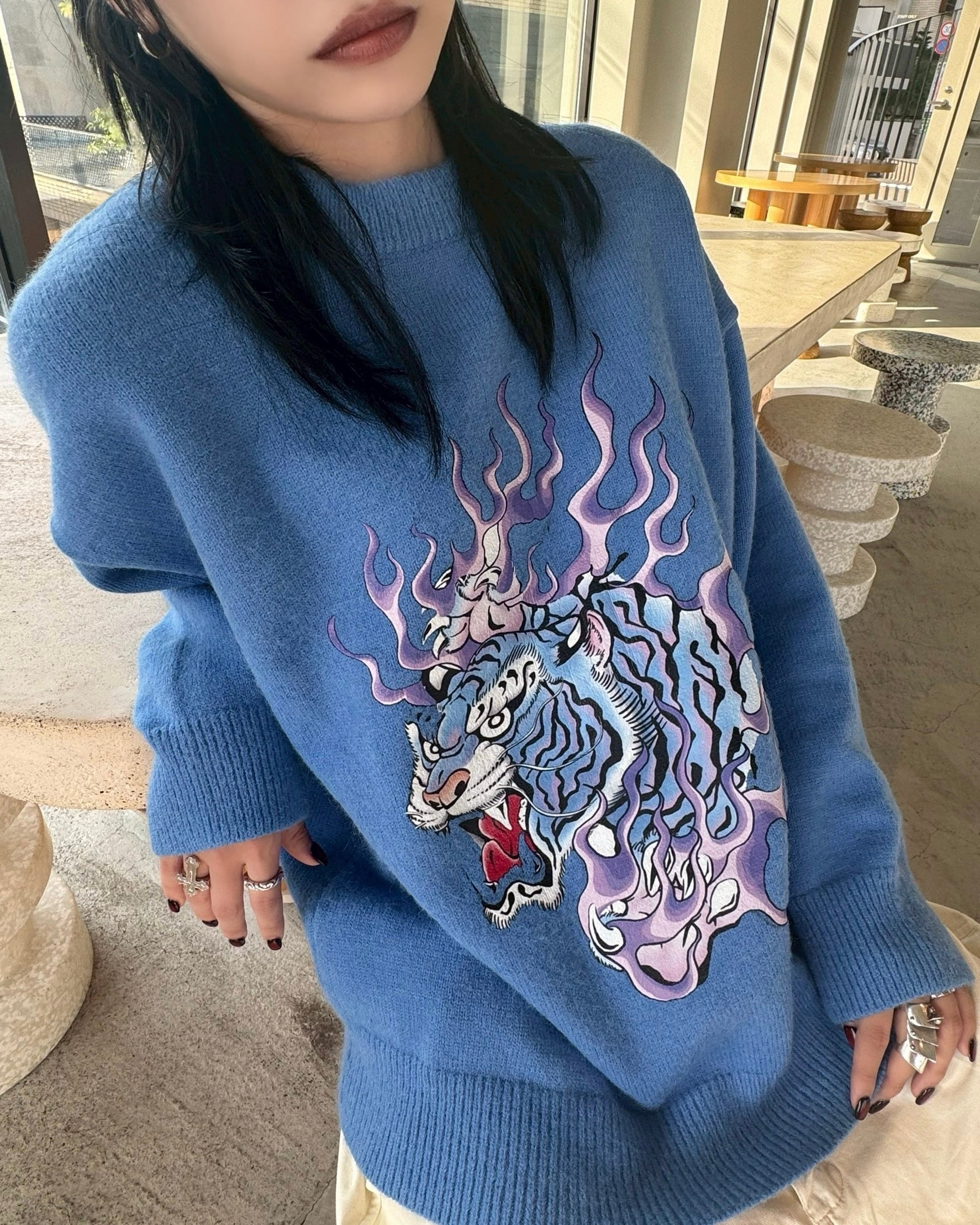 Fire Tiger knit/blue | チュウカタベタイ