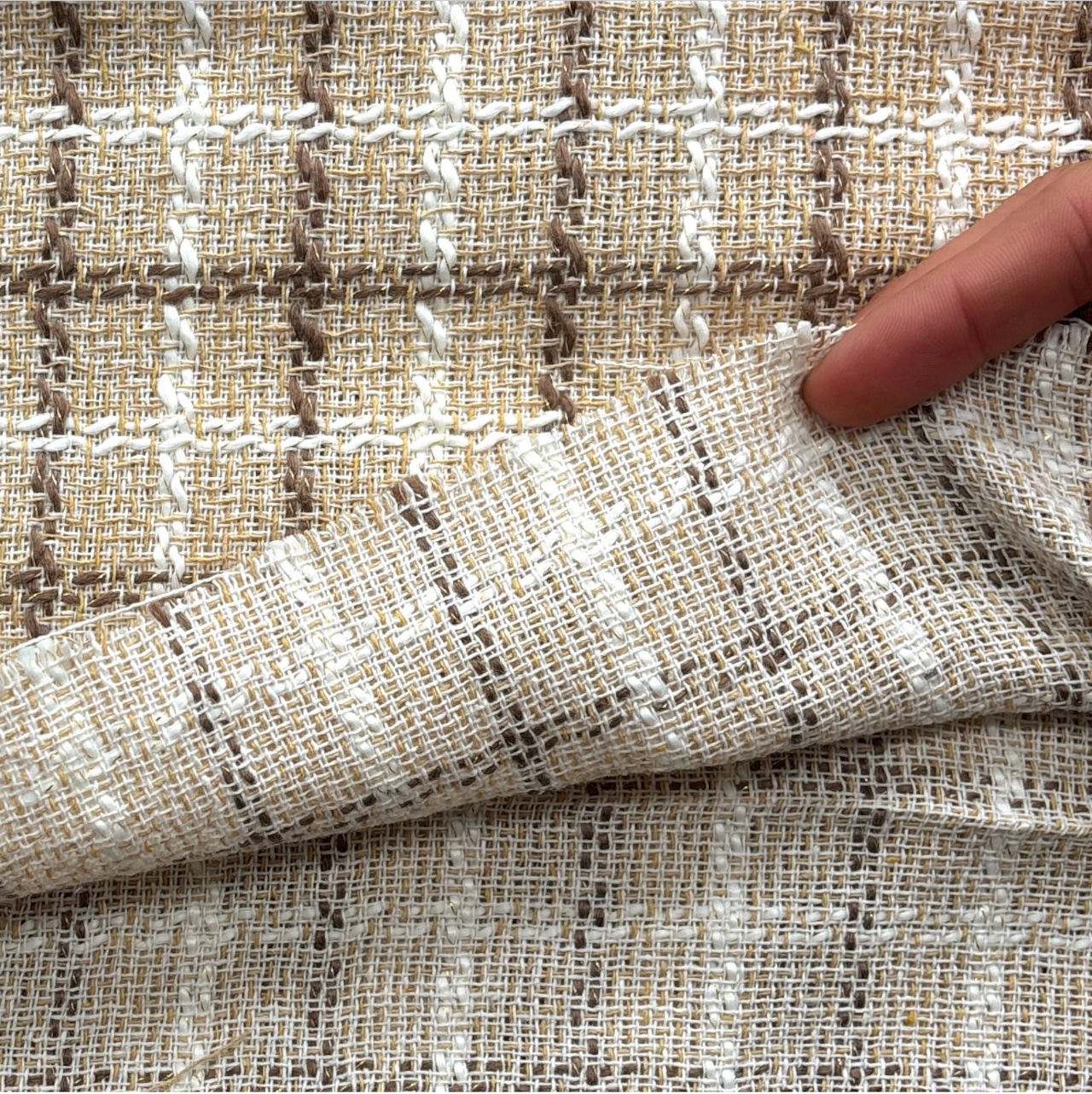 ★TB867◆2m◆ファンシーツイード生地◆格子柄◆ブラウンベージュ