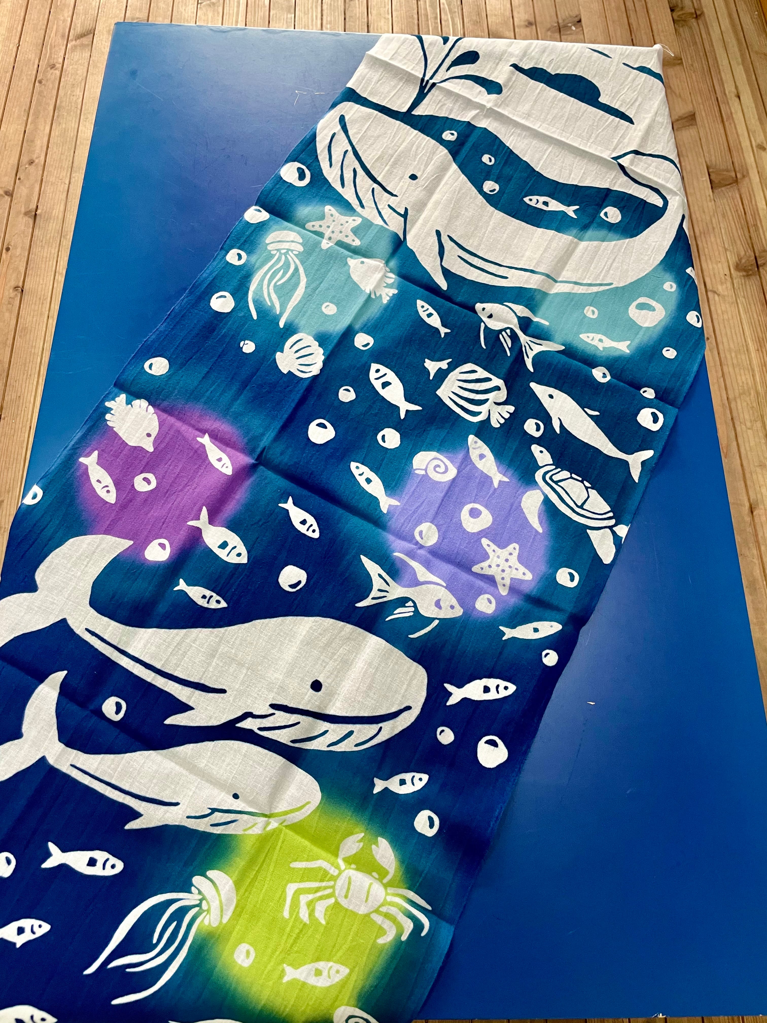 手ぬぐい 注染 和布華 クジラと魚たち | 西村商店 浅草・合羽橋