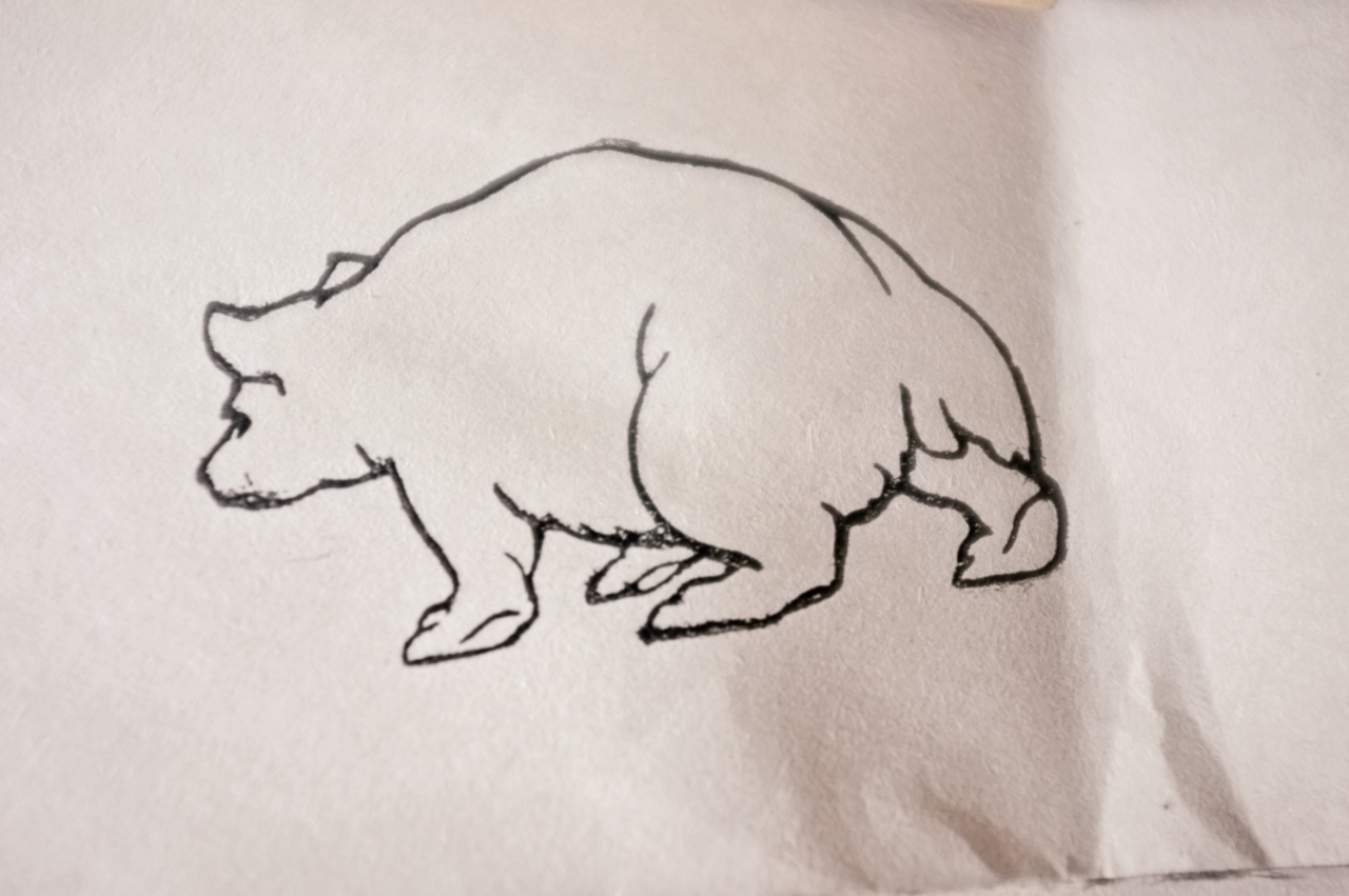 フランス 8c 大きなクマさんとメランコリーな木製スタンプ ヴィンテージ