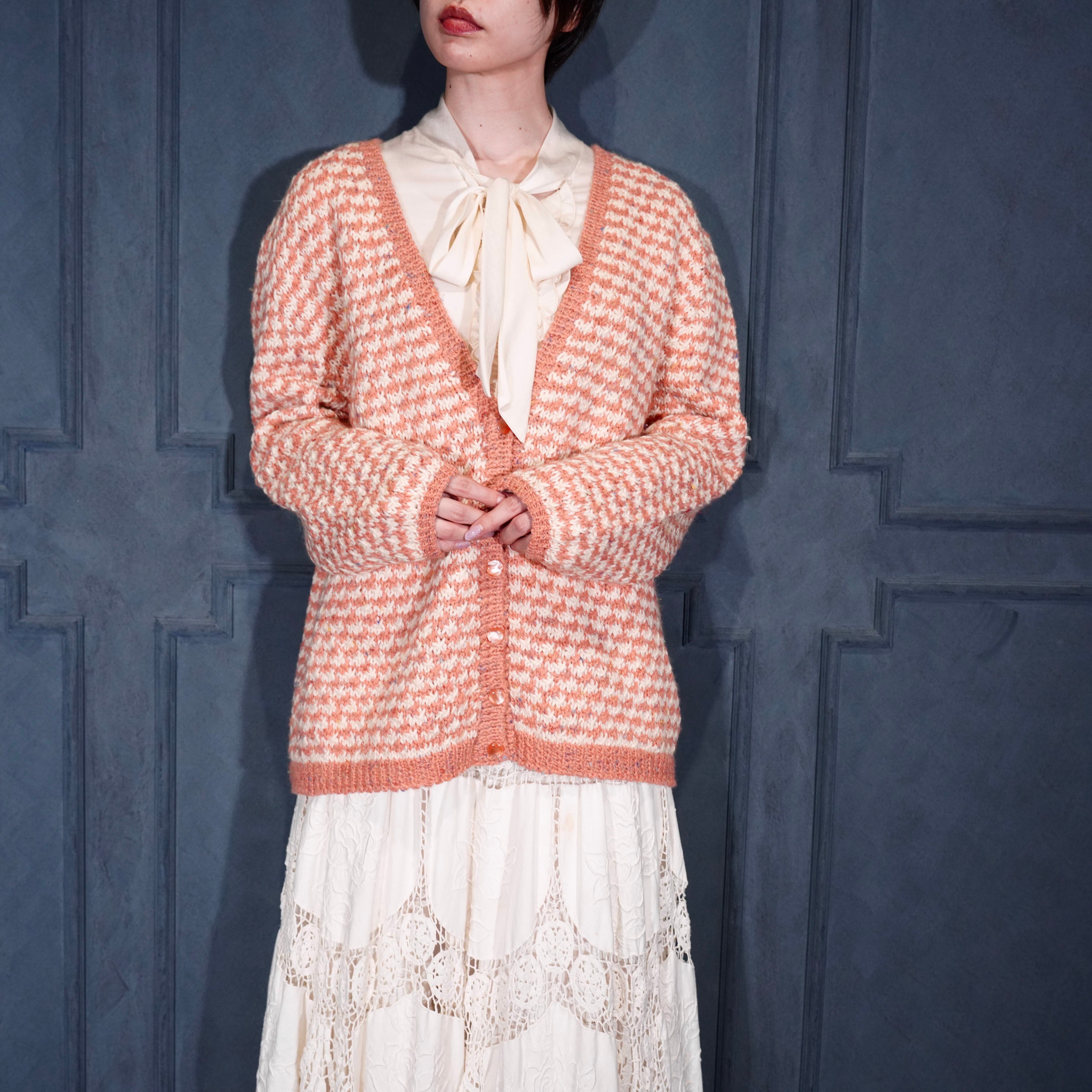 USA VINTAGE BIRDS EYE LIKE DESIGN COTTON KNIT CARDIGAN/アメリカ 