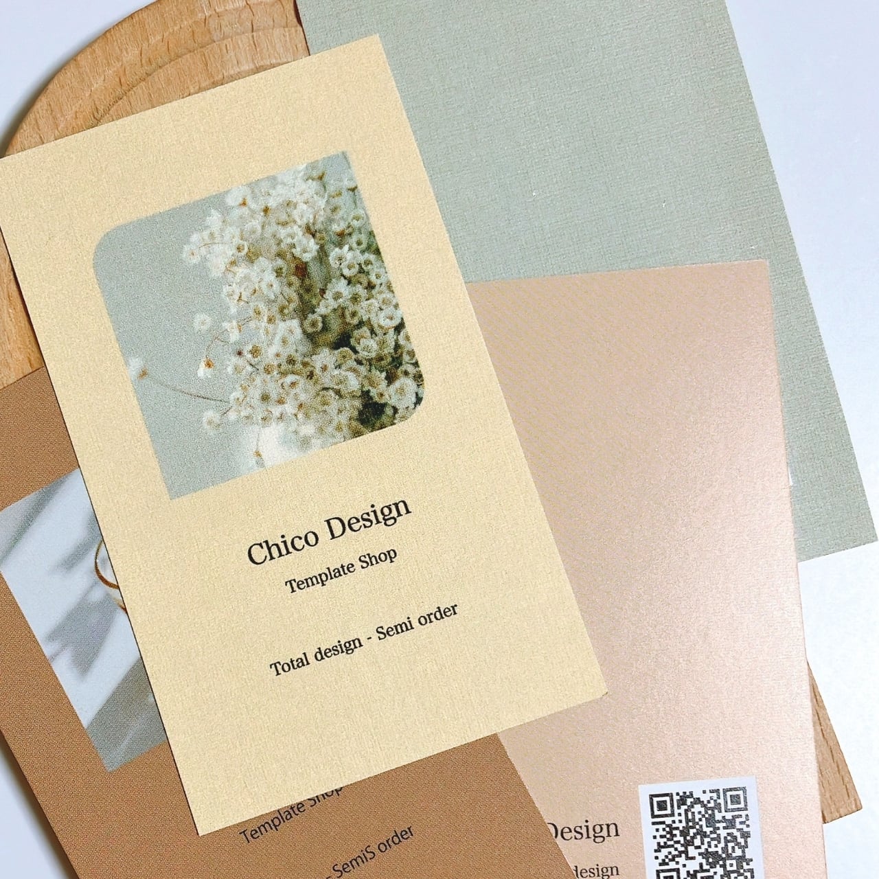 【縦型】写真入り*選べるくすみカラー9色|名刺|ショップカード|サンキューカード|両面|100部