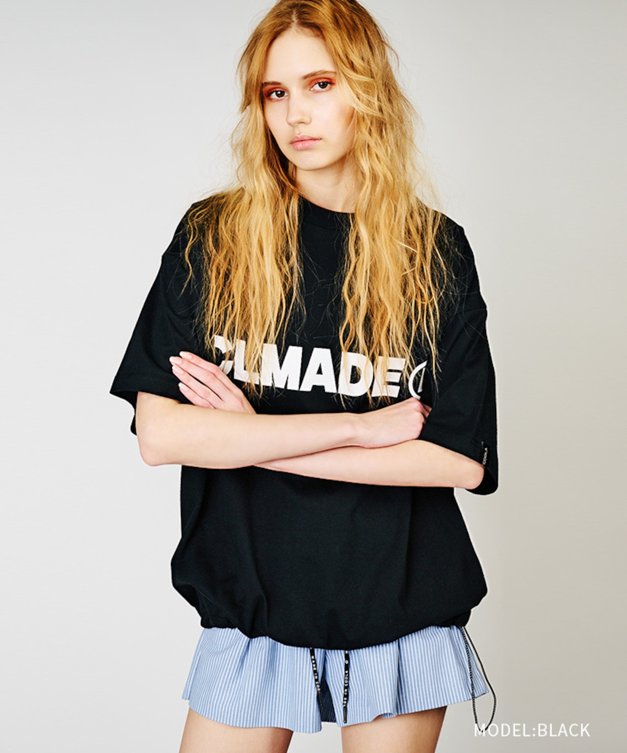 ロゴプリントドローコードルーズTシャツ (BLACK) CQ-48039