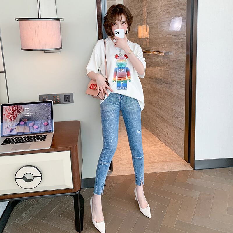 ラインストーンスリムスキニーウェストスタイルジーンズ スプリング 春物 MIUCO99154944395