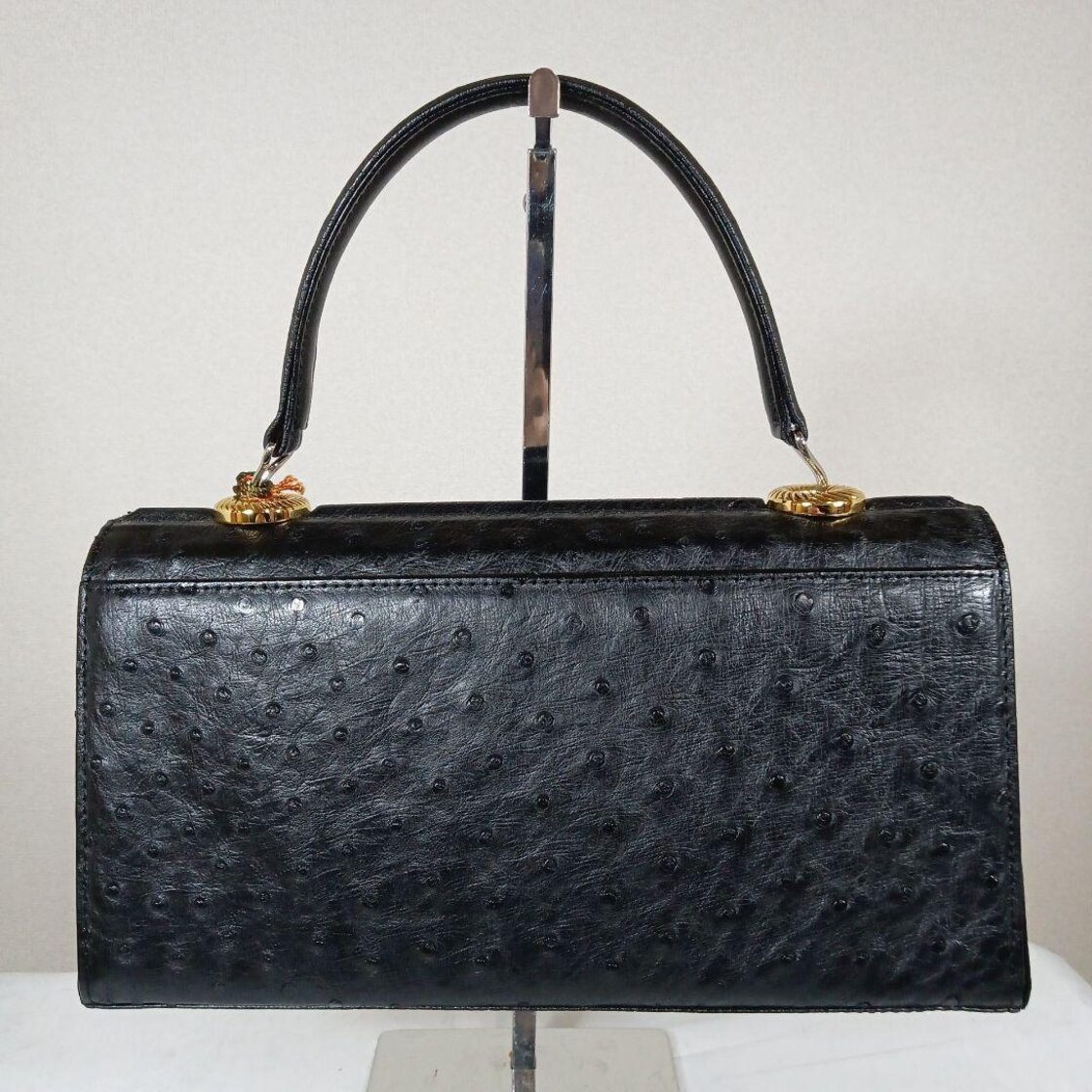 あ超美品 JRA ハンドバッグ 最高級本革オーストリッチ ゴールド 