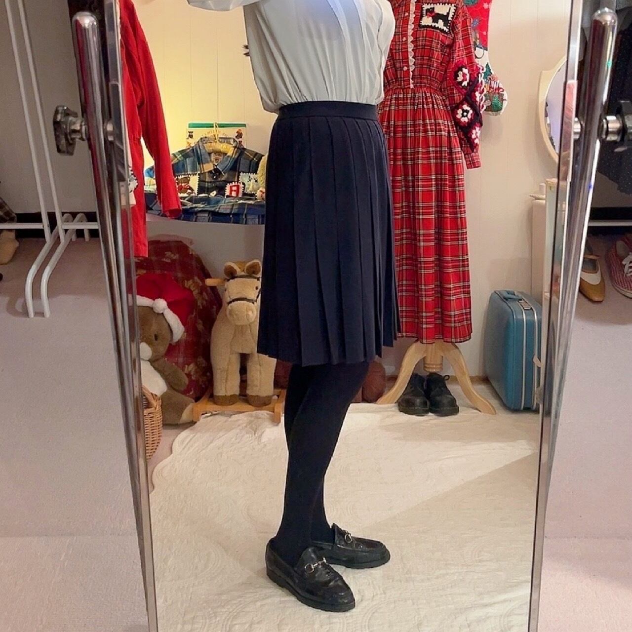 navy knit pleats mini skirt