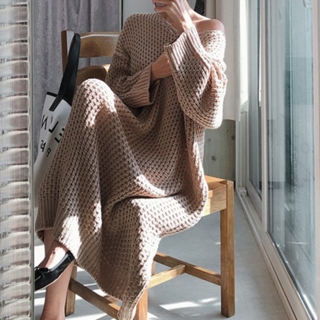 ルーズネックプルオーバーワンピース　２色　【200060】