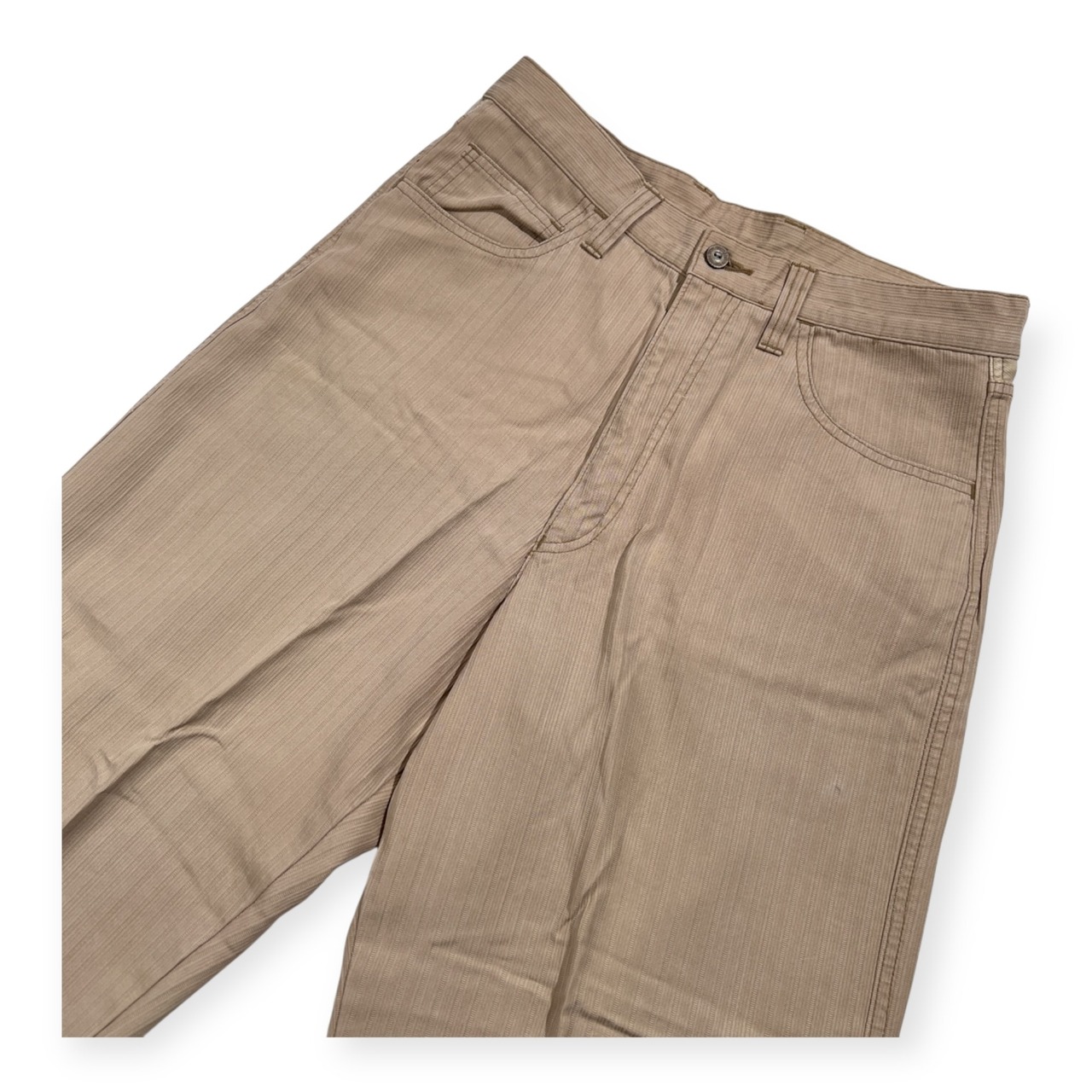 Santa fe サンタフェ ロゴ刺繍 ストライプ テンセル パンツ ボトムス サイズ 31 /ベージュ系/日本製/メンズ