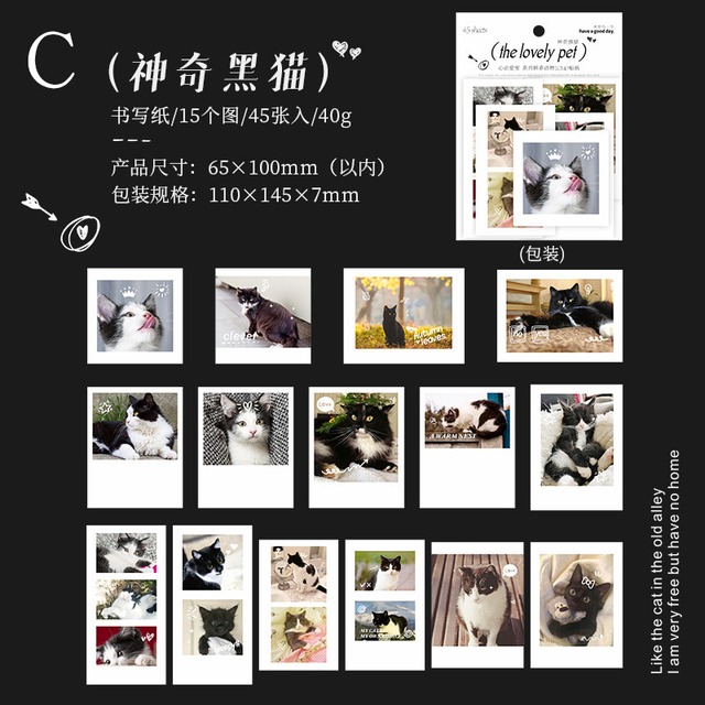 猫と犬のポラロイド写真風シールセット　15種45枚入り　心动爱宠（The lovely pet）シリーズ【美好的一天(have a good day)】[HG-19s]