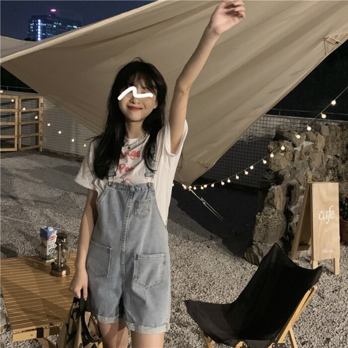 オーバーオール サマージーンズ ルーズパンツ ハイウェストショーツ 薄手 夏物 ブルマー モンロー32012696693