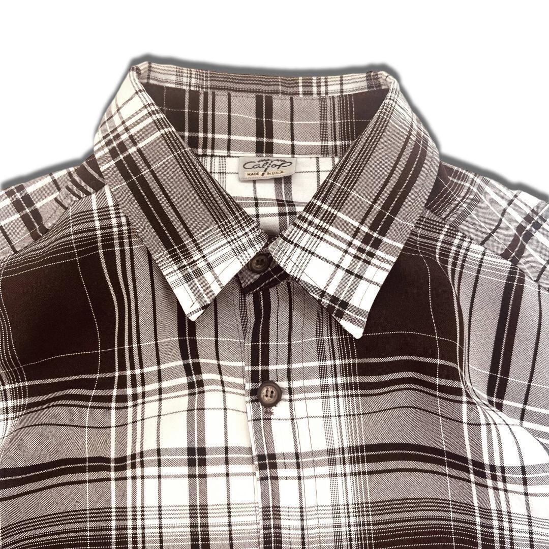 USA製 キャルトップ 半袖チェックシャツ XL ブラウン×ホワイト CALTOP