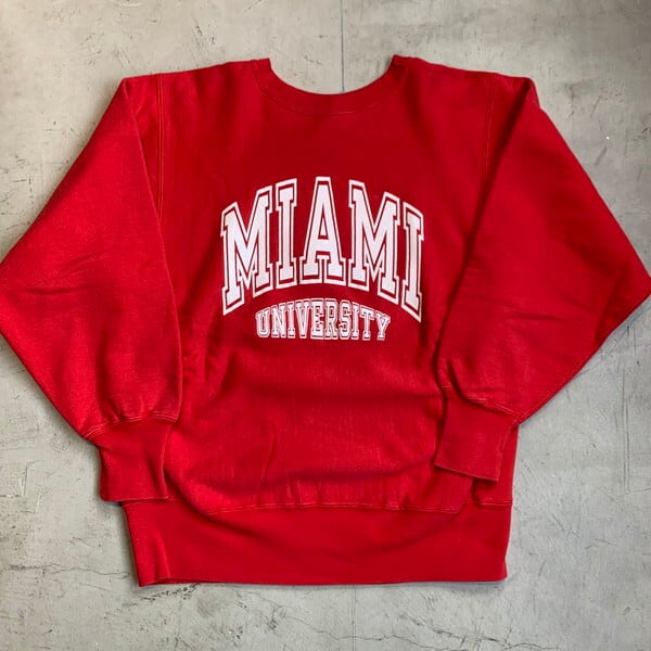 80's Champion チャンピオン リバースウィーブ スウェット MIAMI UNIVERSITY マイアミ大学 レッド 赤 2枚タグ カレッジ  MEDIUM USA製 希少 ヴィンテージ BA-1191 RM1560H | agito vintage powered by BASE