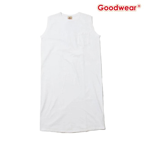GOODWEAR グッドウェア スリーブレス ポケット ワンピース ロング 26SS レディース ノースリーブ ワンピース USAコットン ヘビーウェイト 綿100％ 130033 WHITE