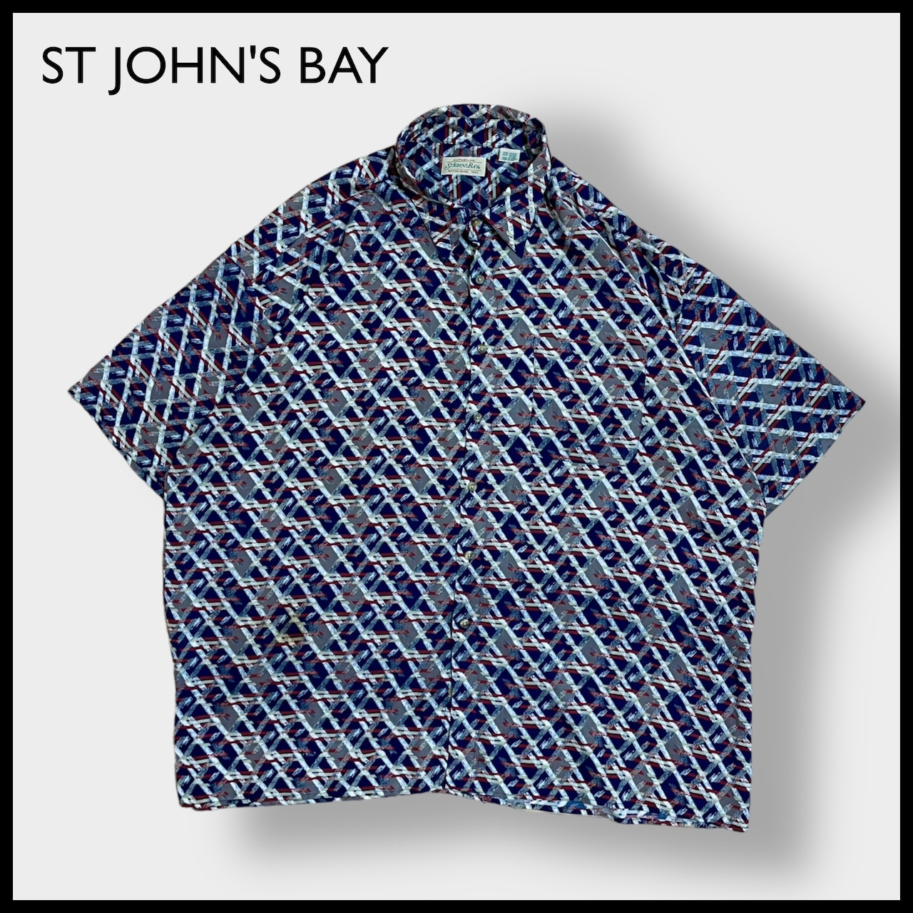 【STJOHN'S BAY】半袖シャツ 柄シャツ 総柄 オールパターン レーヨン XXL ビッグサイズ 韓国製 US古着