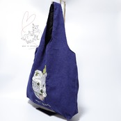 Jubilee 犬デザイン刺繡コーデュロイトートバッグ ネイビー