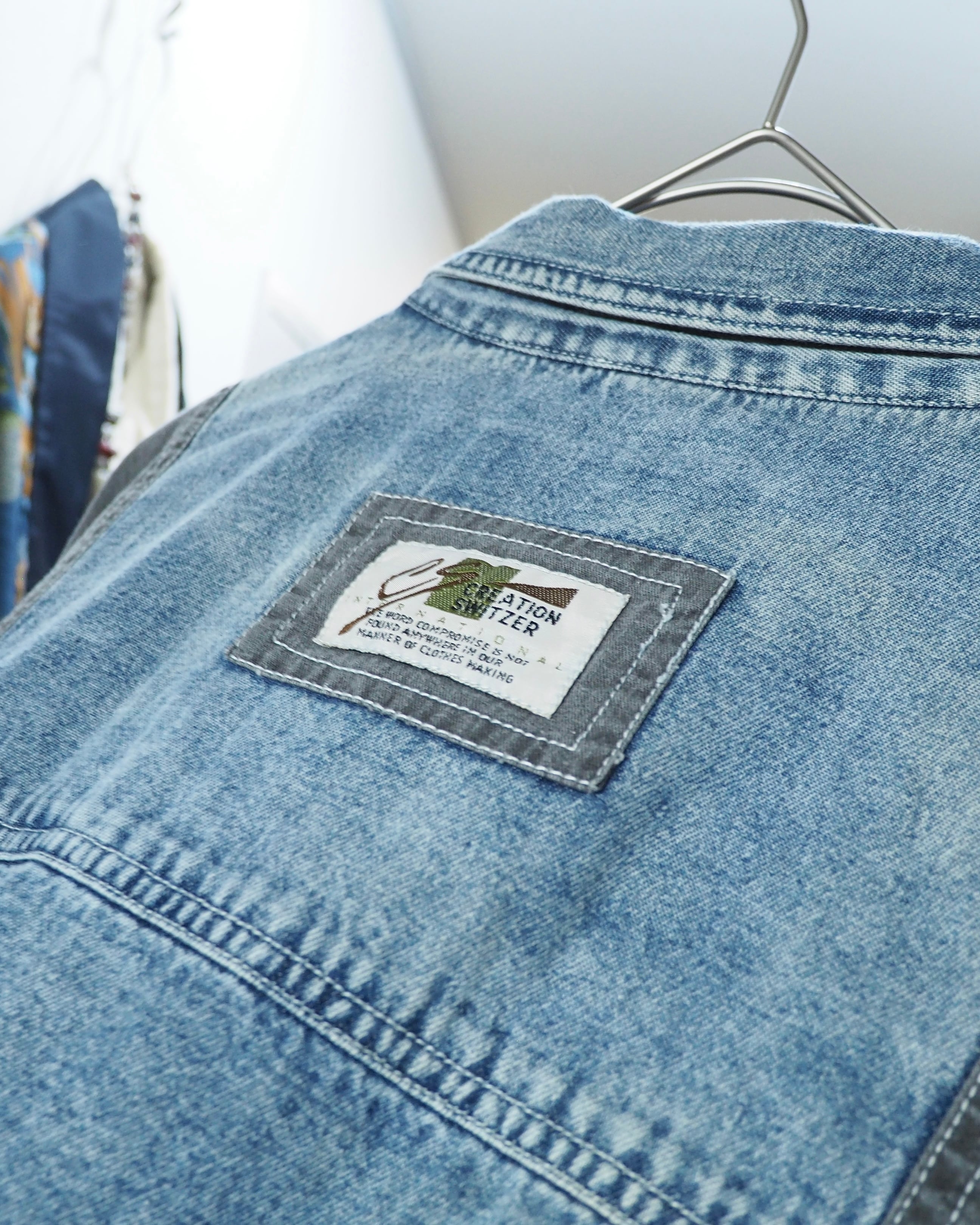 1990s Switching Panel × Camouflage pattern vintage loose Denim shirt