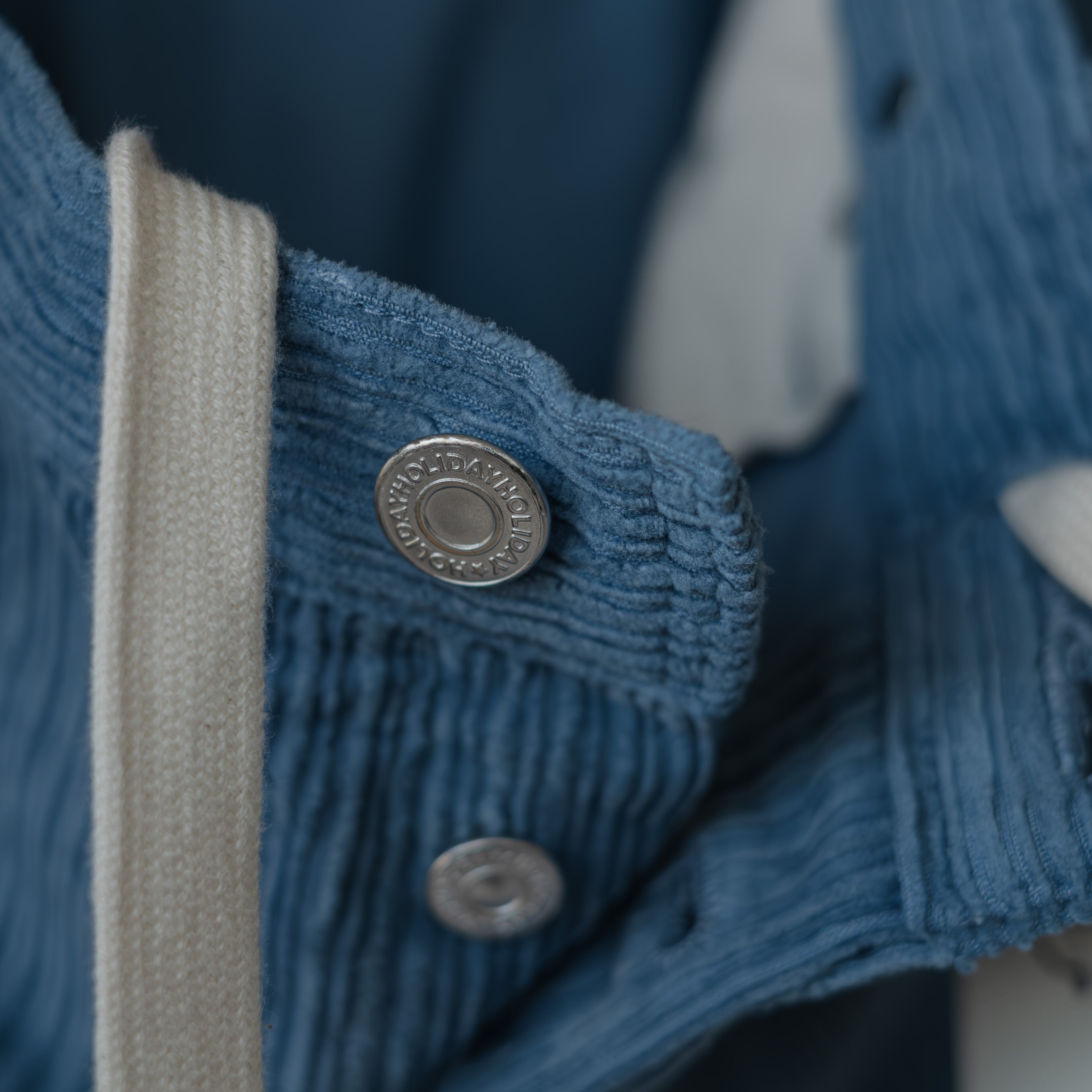 HOLIDAY】 DAMAGE CORDUROY SUSPENDER PANTS (blue) | dros dro