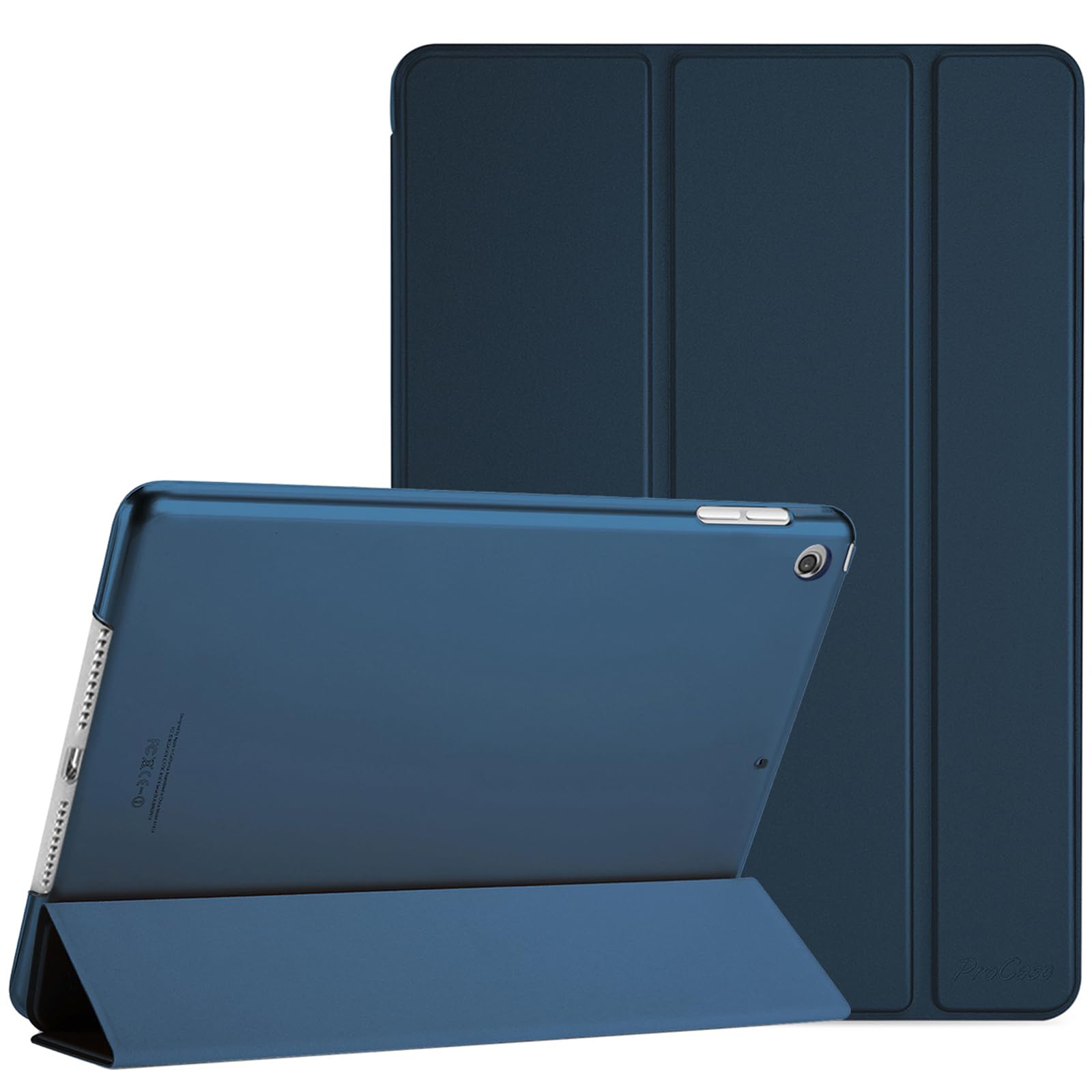 ProCase iPad Mini 5 ケース オートスリープ/ウェイク機能 三つ折りスタンド スマート 超スリム フォリオ保護ケース 半透明フロスト バックカバー 対応端末:Apple iPad Mini 第5世代 2019発売 7.9" (A2133 A2124 A2126)–ネービー
