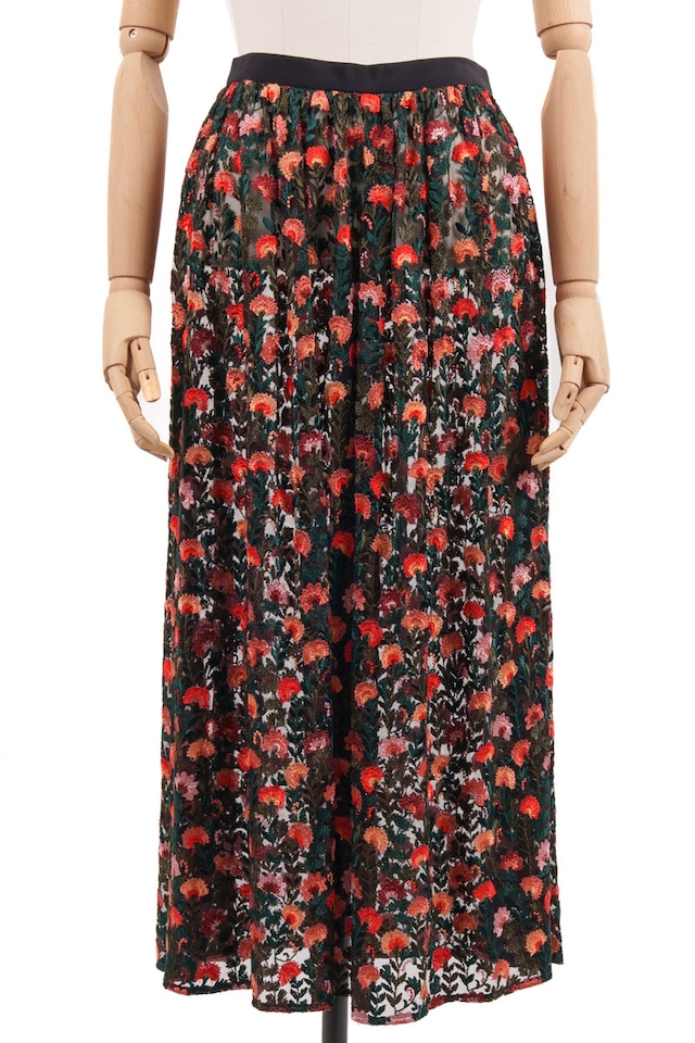 FLOWER EMBROIDERY SKIRT / RED_