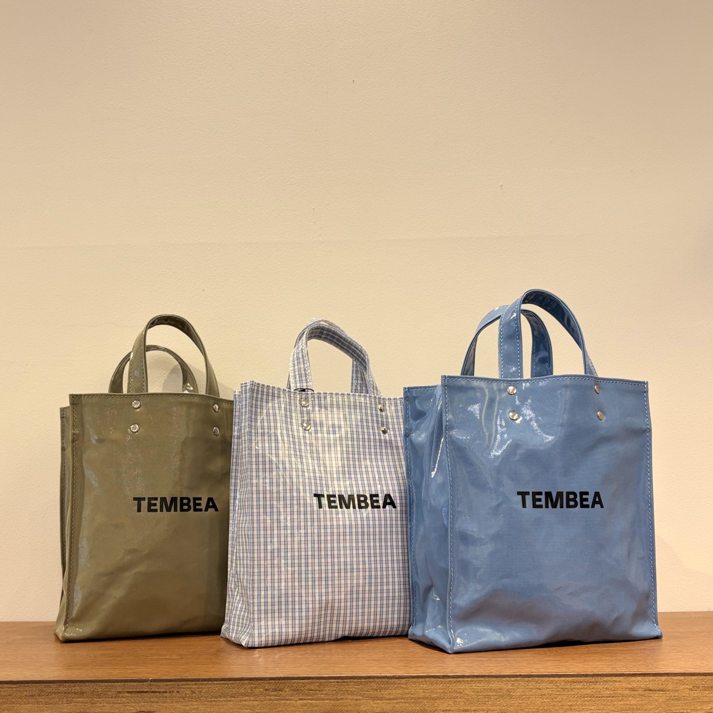 TEMBEA│PAPER TOTE SMALL | LT-OLIVE / CELESTE-BLUE / CHECK LT-BLUE