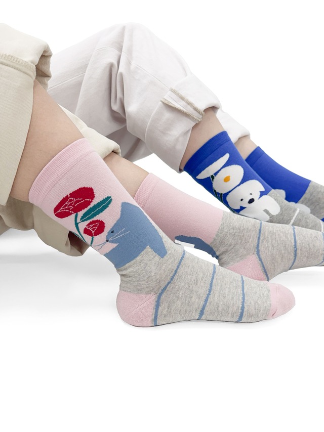 【JIN KITAMURA】北村人 SOCKS WHITE FLOWER & DOG 白い犬と花