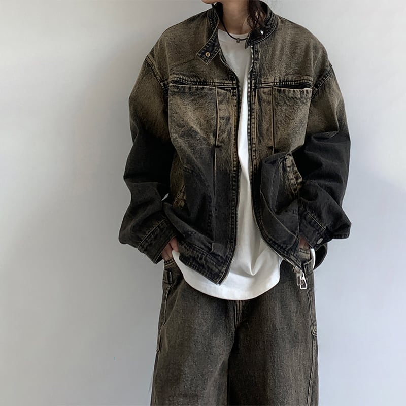 jiwuus個性的なグラデーションデニムジャケット