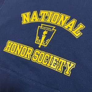 【JERZEES】全米優等生協会 NATIONAL HONOR SOCIETY ロゴ プリント パーカー スウェット フーディー hoodie M ネイビー アーチロゴ us古着