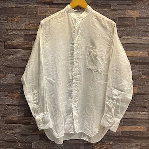 INDIVIDUALIZED SHIRT BAND COLLAR LINEN SHIRT WHITE