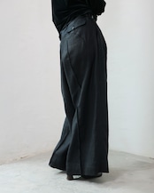 i’m here - Linen Wide Pants :Black|3種リネン切替/ワイド/“だまし絵”前立て