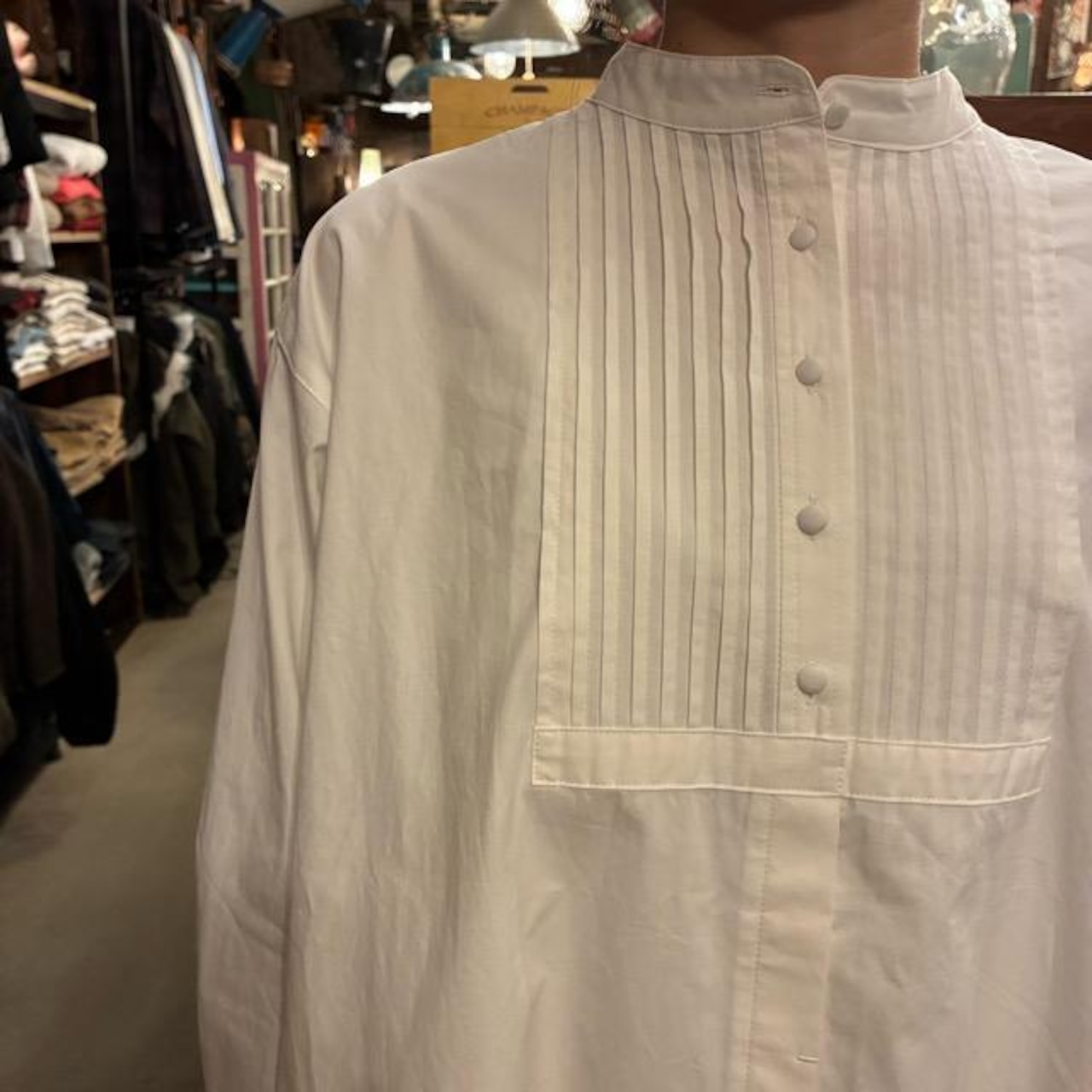 ICHI Cotton Pintuck Shirt Dress in White and White, Women's, Long Sleeve, Open Front, Perfect for Layering