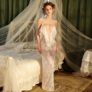 Lady's coco ランジェリー セクシー 大人可愛い ネグリジェ レース 深V 背中あき LW2-GR19909