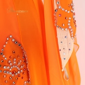 社交ダンス 衣装 スタンダード ドレス スタンダードドレス つきおか フロート レース 無地 デモ 競技 ワンピース オレンジ系 発表会 パーティ 無地 蛍光オレンジ ステージ衣装 ダンスコスチューム 発表用 競技用ドレス