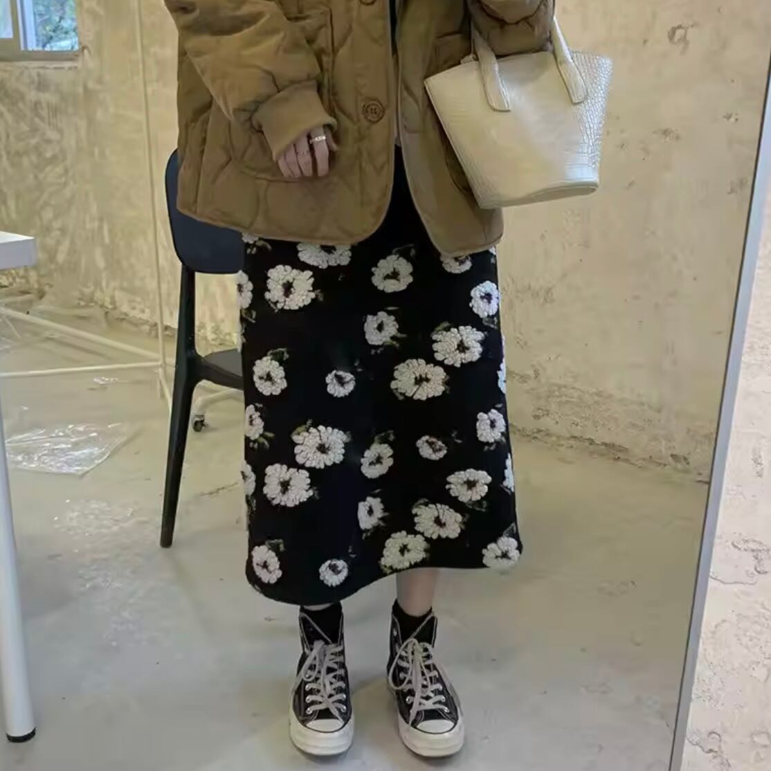 poco poco flower midi skirt