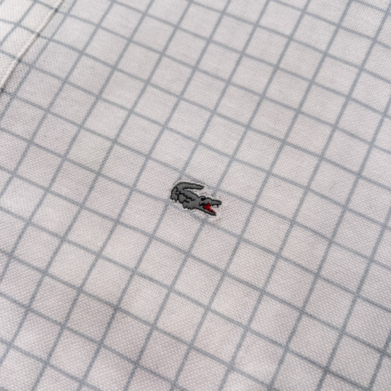 LACOSTE ラコステ SLIM FIT チェック 鹿の子 半袖シャツ サイズ FR 5 US L/ラコステジャパン/シルバーワニ/メンズ/ホワイト×水色系