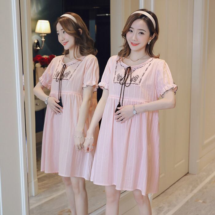 【新作】【送料無料】 マタニティウェア2020夏の新しい綿とリネンの刺繍ルーズナーシングスカートミドルレングス産後ナーシングスカート-アリババ コットン サマー 夏物 expec257868055785