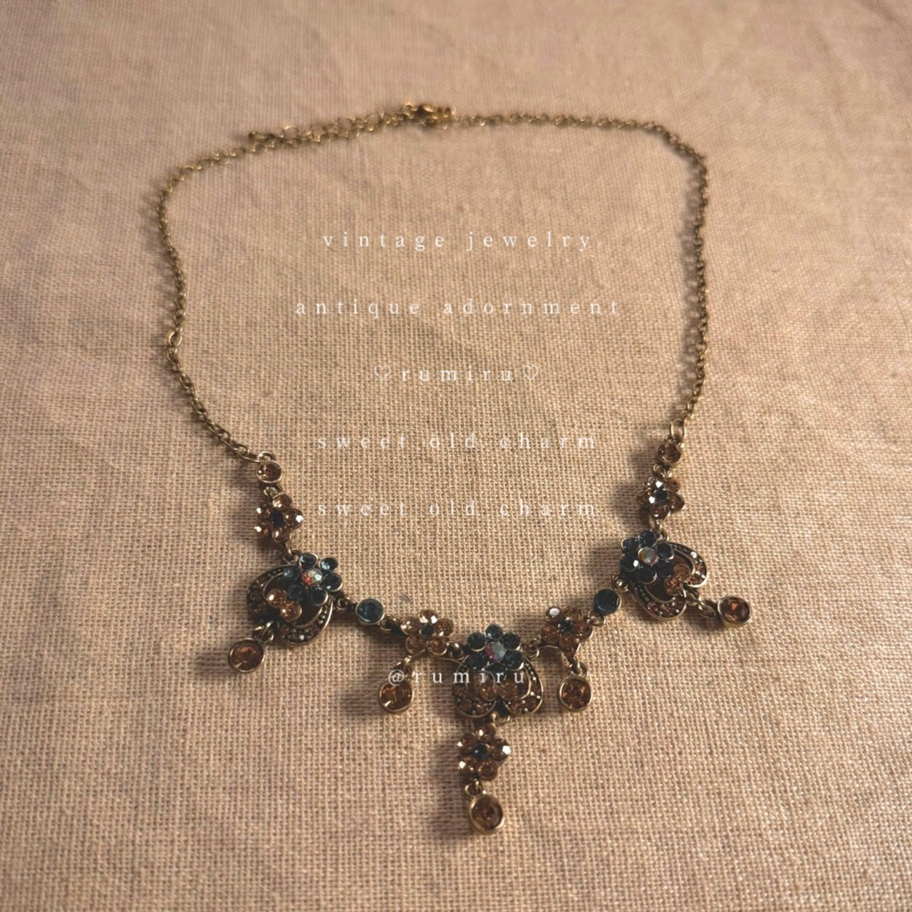 ハンドメイド アンティーク ブルー きらめき レトロ ネックレス - 1