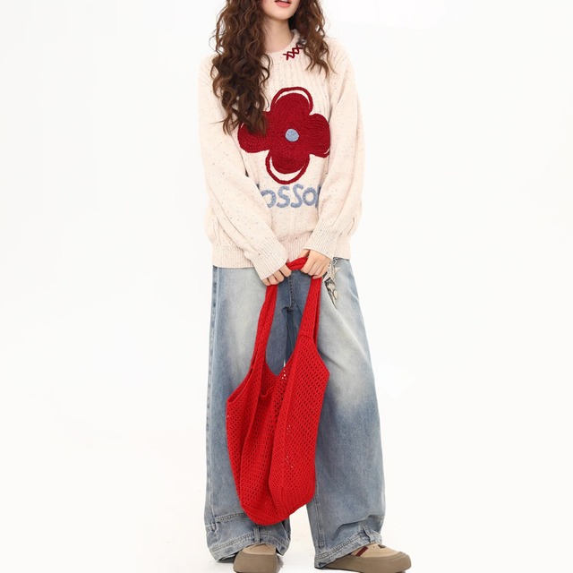 big flower embroidered knit　ビッグフラワー刺繍ニット　J1592