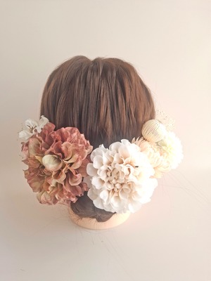 ピンク×グリーンダリアの髪飾り